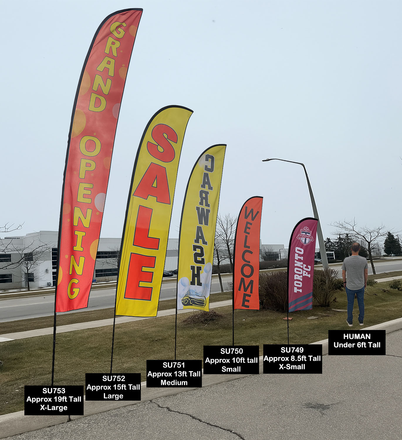13' Medium Feather Flag Kit, Full Color Graphics One Side, Outdoor Spike base, Indoor Cross Base 9