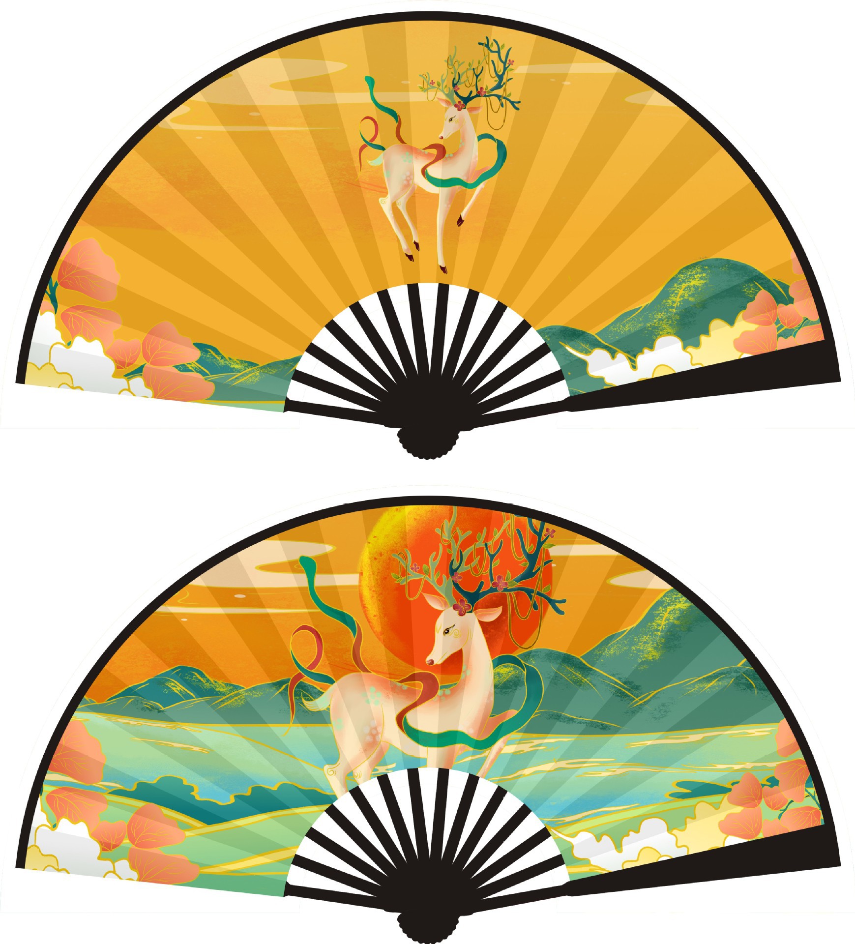 Fabric Bamboo Bone Folding Hand Fan 2