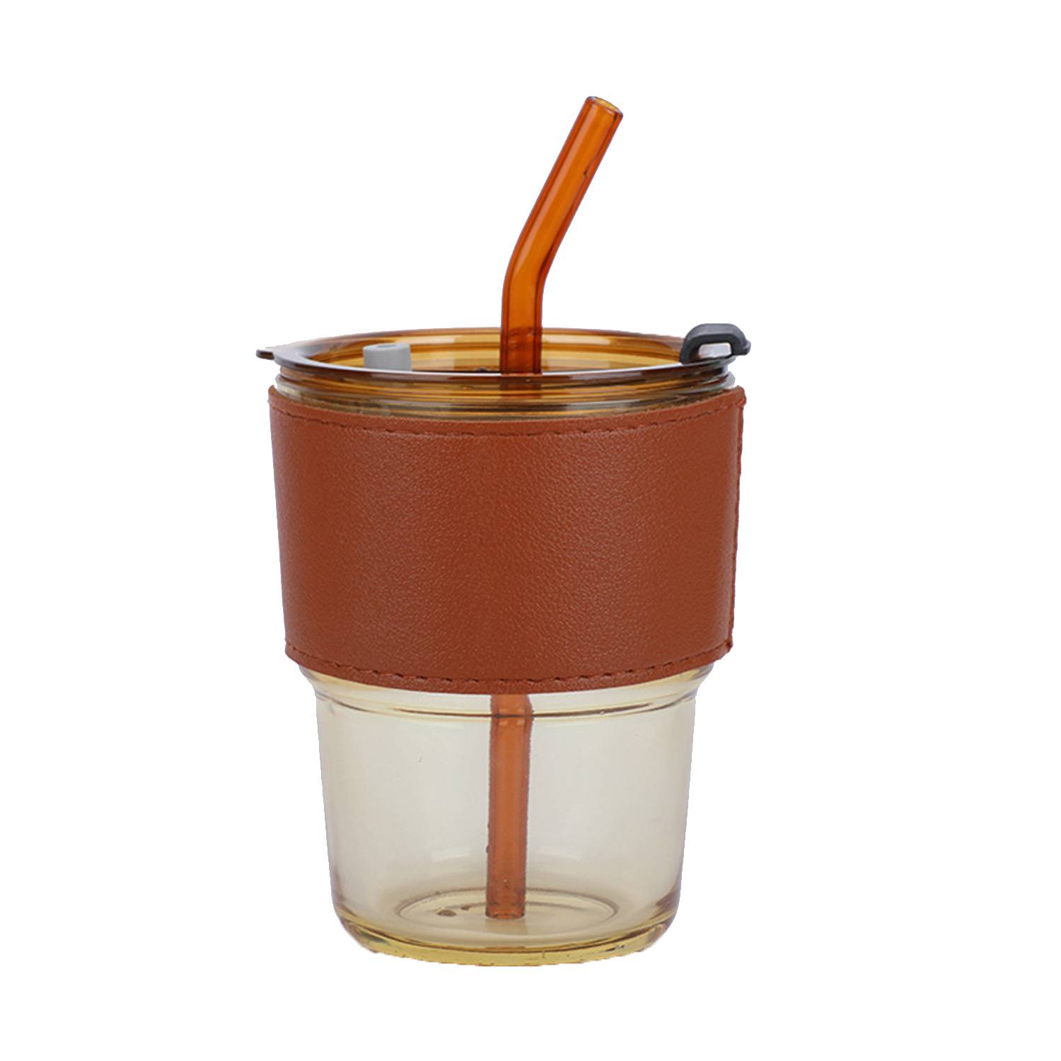 Straw Glass Cup With Leather Cover 2