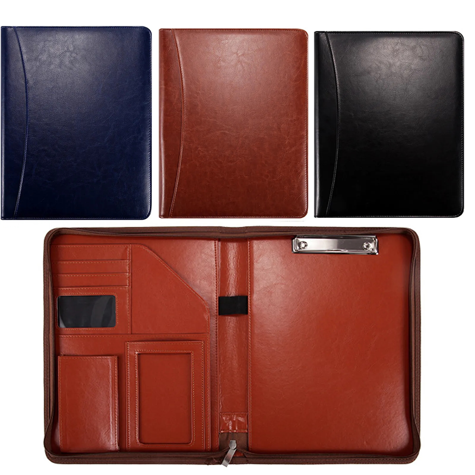 Zipper Business Portfolio PU Leather Document Folder