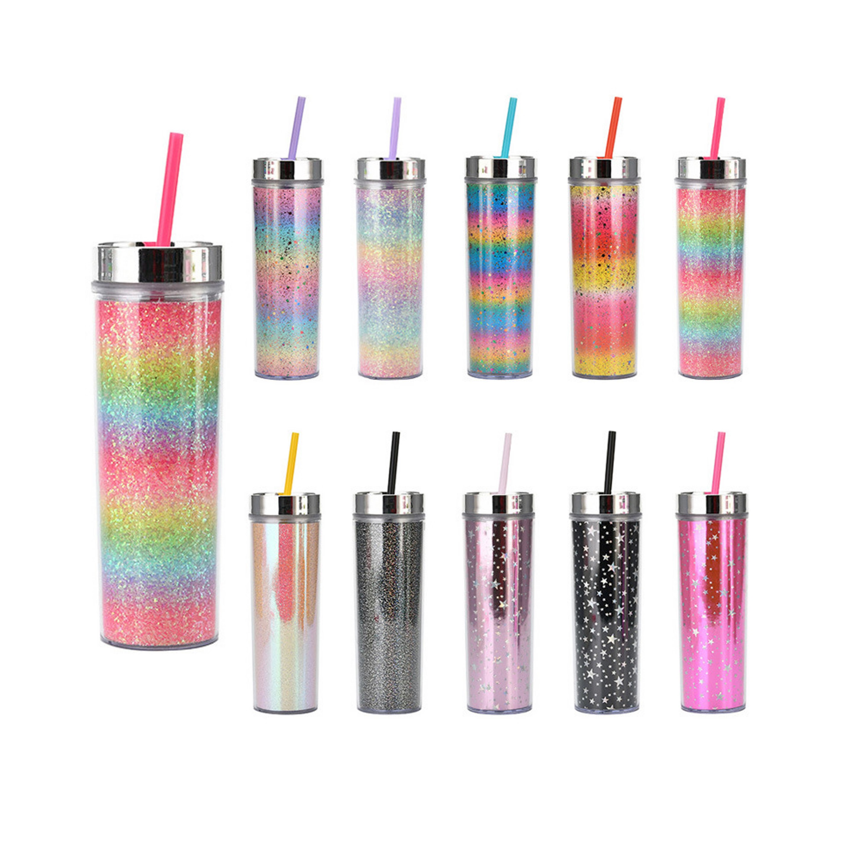 Rainbow Plastic Bottle w/Straw (direct import) 6