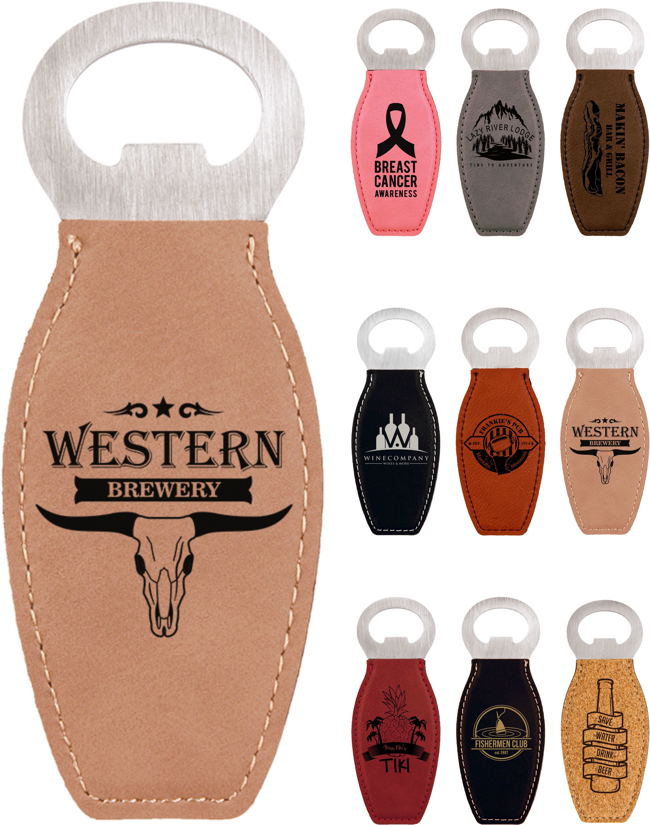 Branded Leatherette Bottle Opener with Magnet Laser Engraved 1