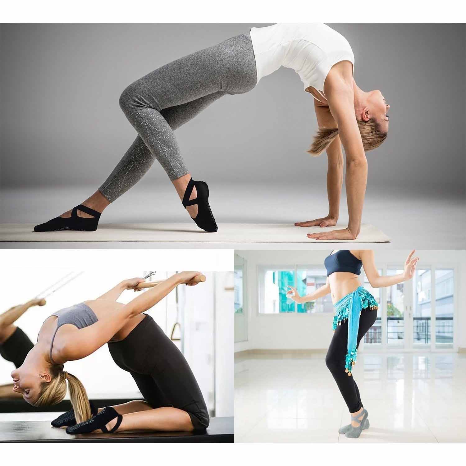 Professional Cotton Yoga Pilates Socks NonSlip with Strap 4