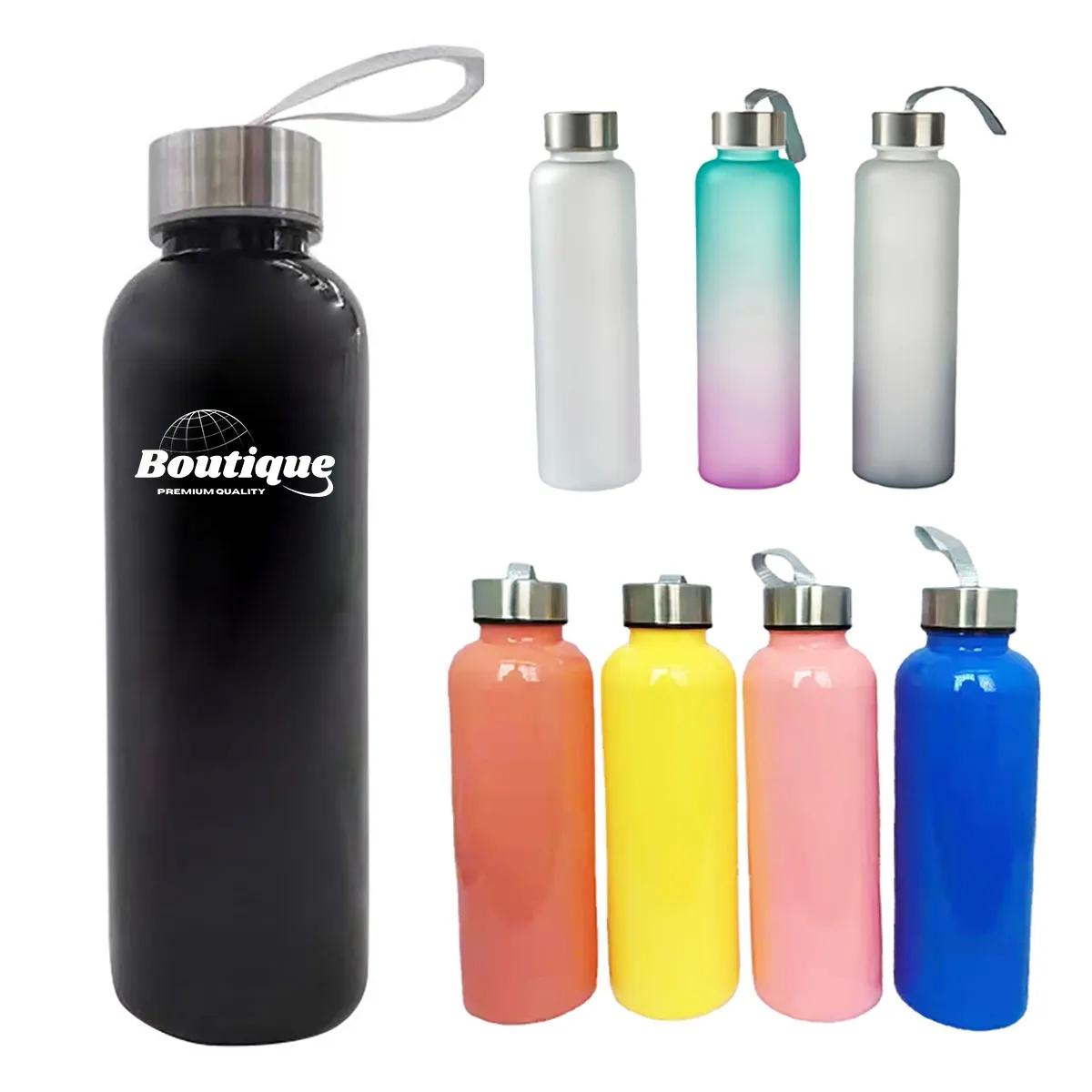 18Oz With Screw-On Lid Water Bottle With lanyard Glass 4