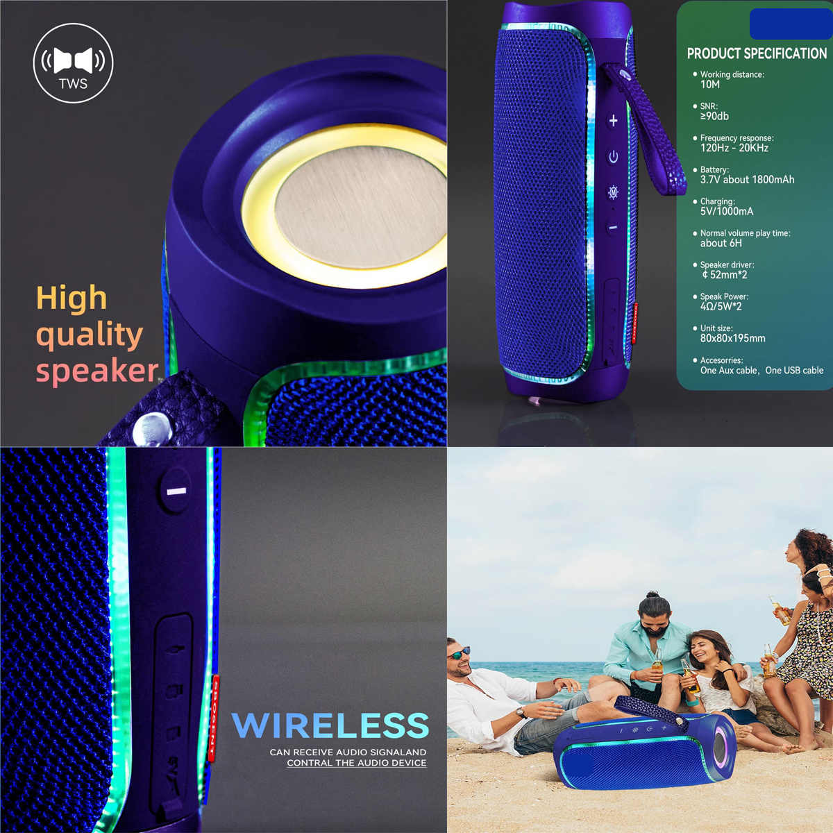 Wireless Wireless Speaker with RGB LED Lights 2