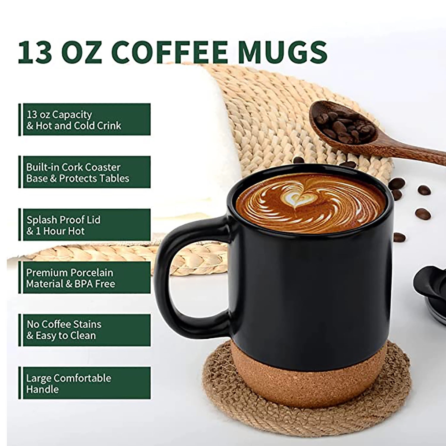 13 Oz Coffee Mug Cup with Insulated Cork Bottom 3