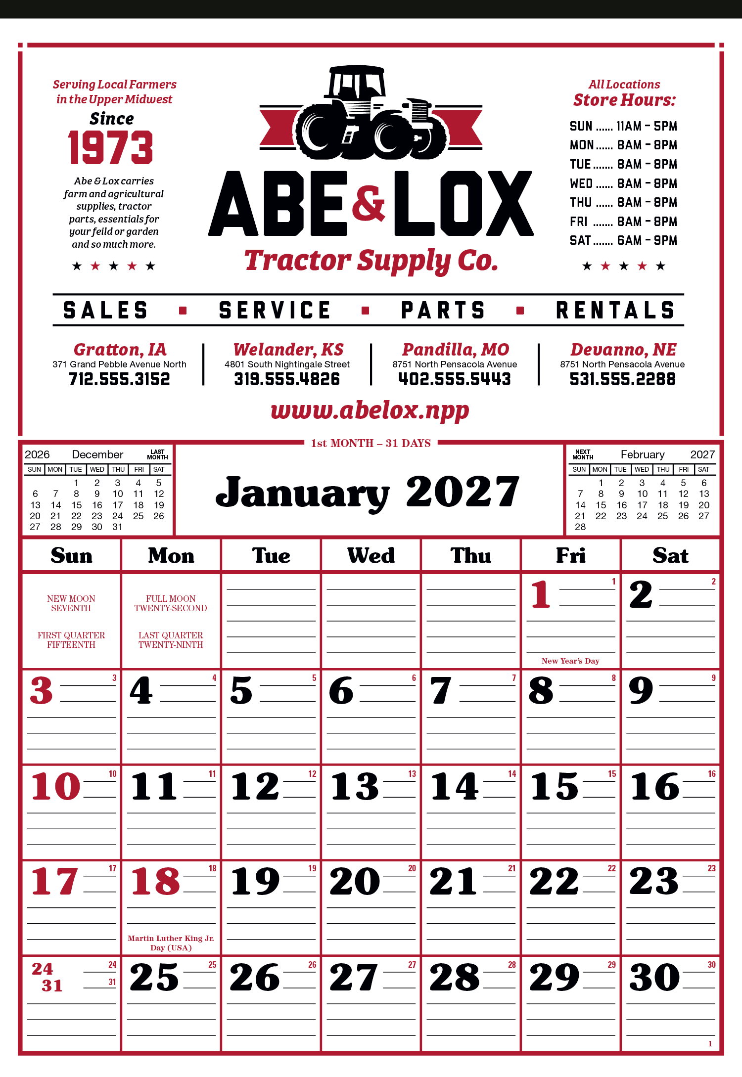 Skinner & Kennedy® Commercial 12-Sheet Calendar 14