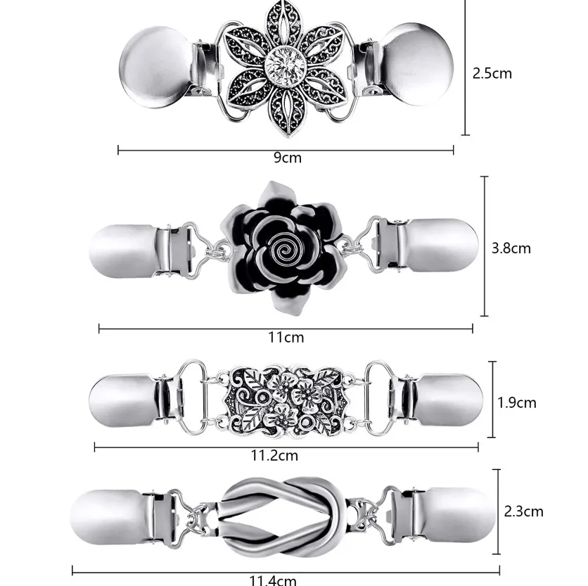 Vintage Shawl Clips 4Pcs Set Fur Ball Cardigan Brooch for Women 2