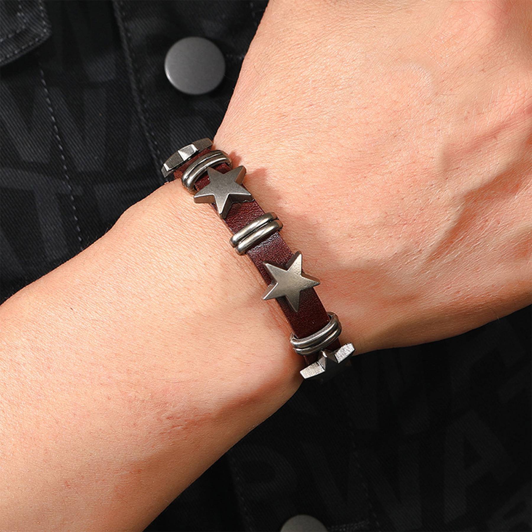 PU Personality street punk pentagram bracelet 5