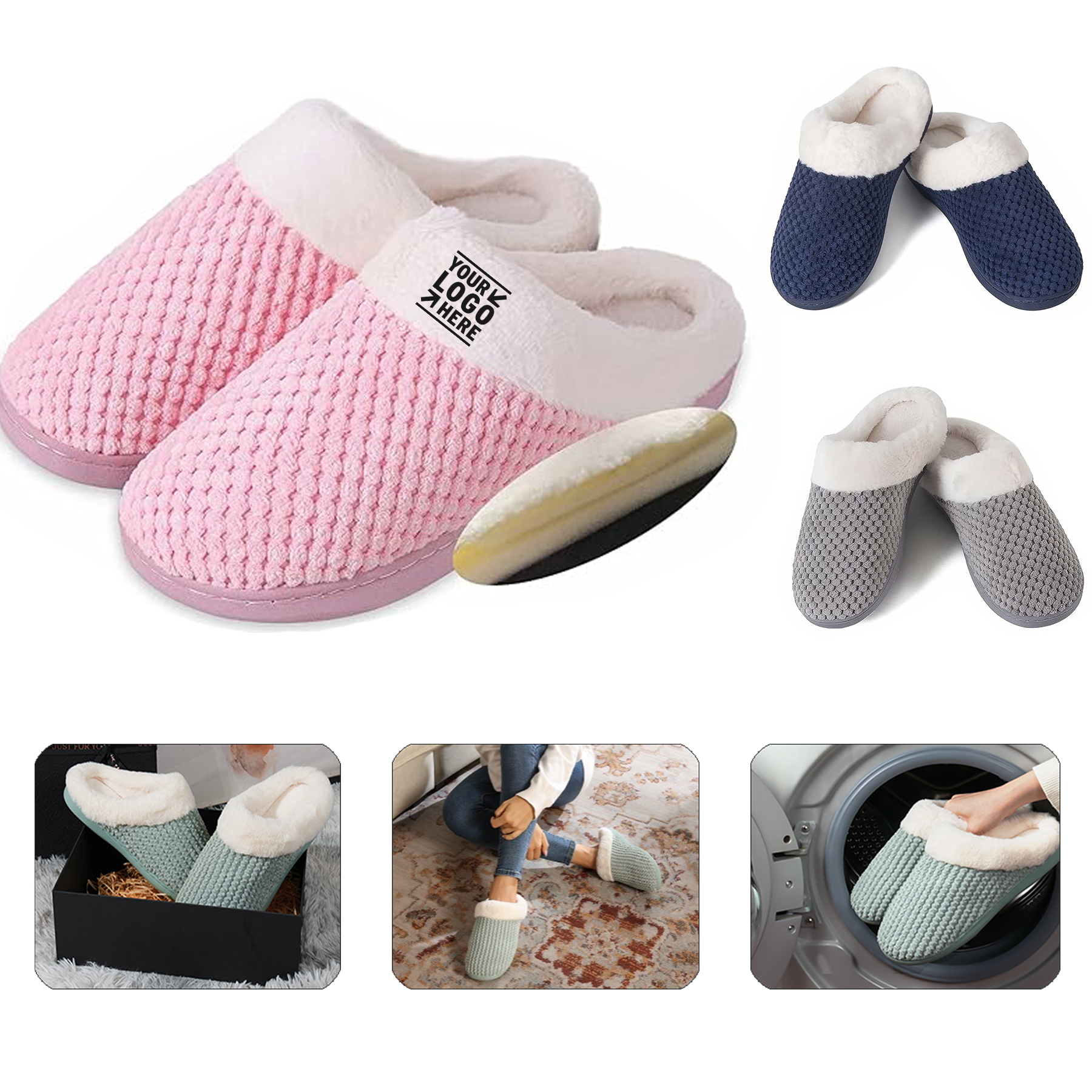 Womens Home Warm Memory Foam Anti-Slip Shoes Comfortable Bedroom Cotton Slippers 2