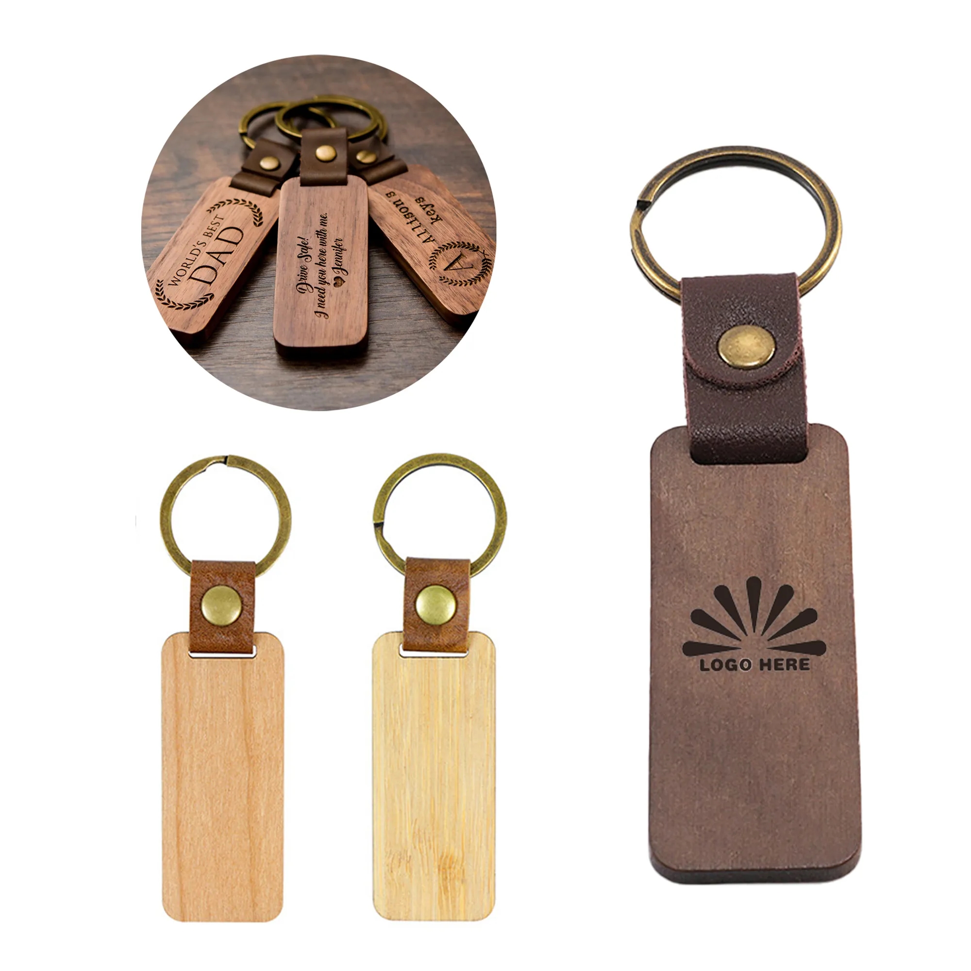 Vintage Leather Wooden Key Chain 2