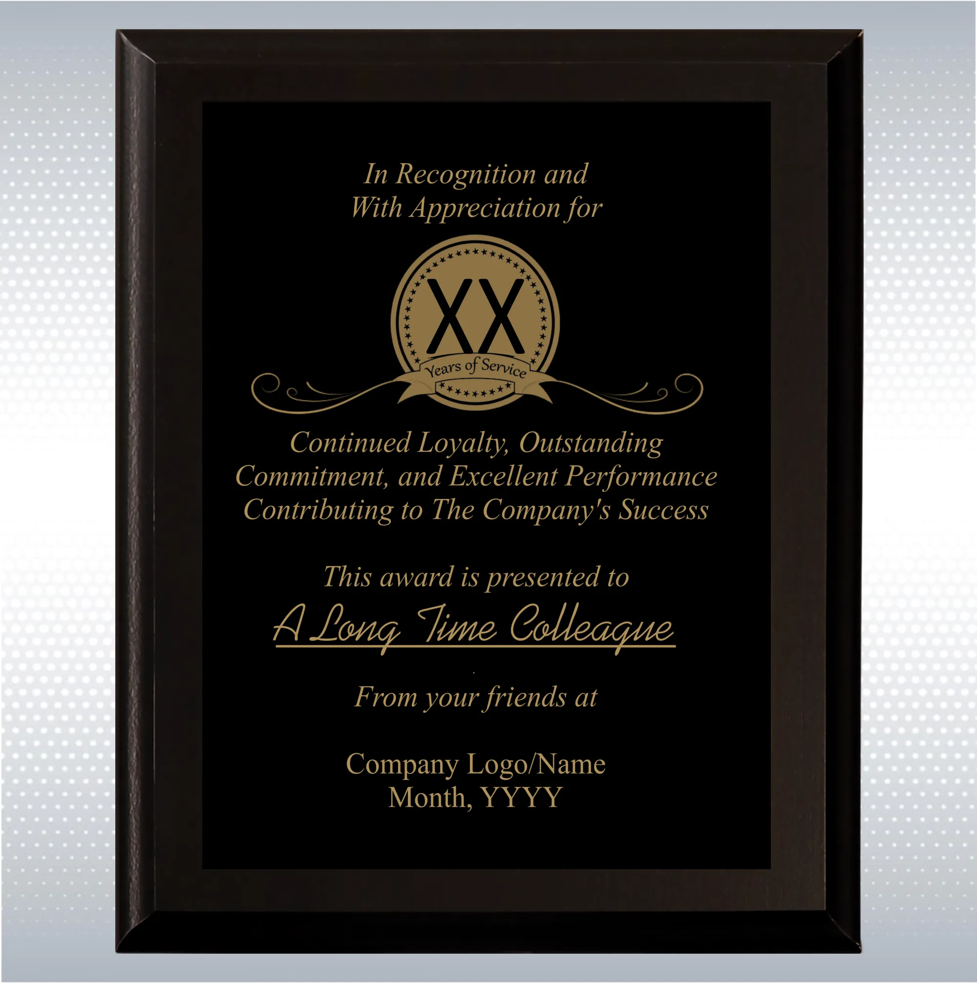 Black Matte Personalized Years of Service Gift Award Plaque 1