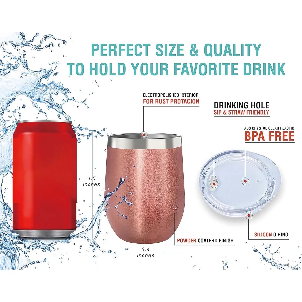 12 oz Stainless Steel Double Wall Wine Tumbler with Lid 6