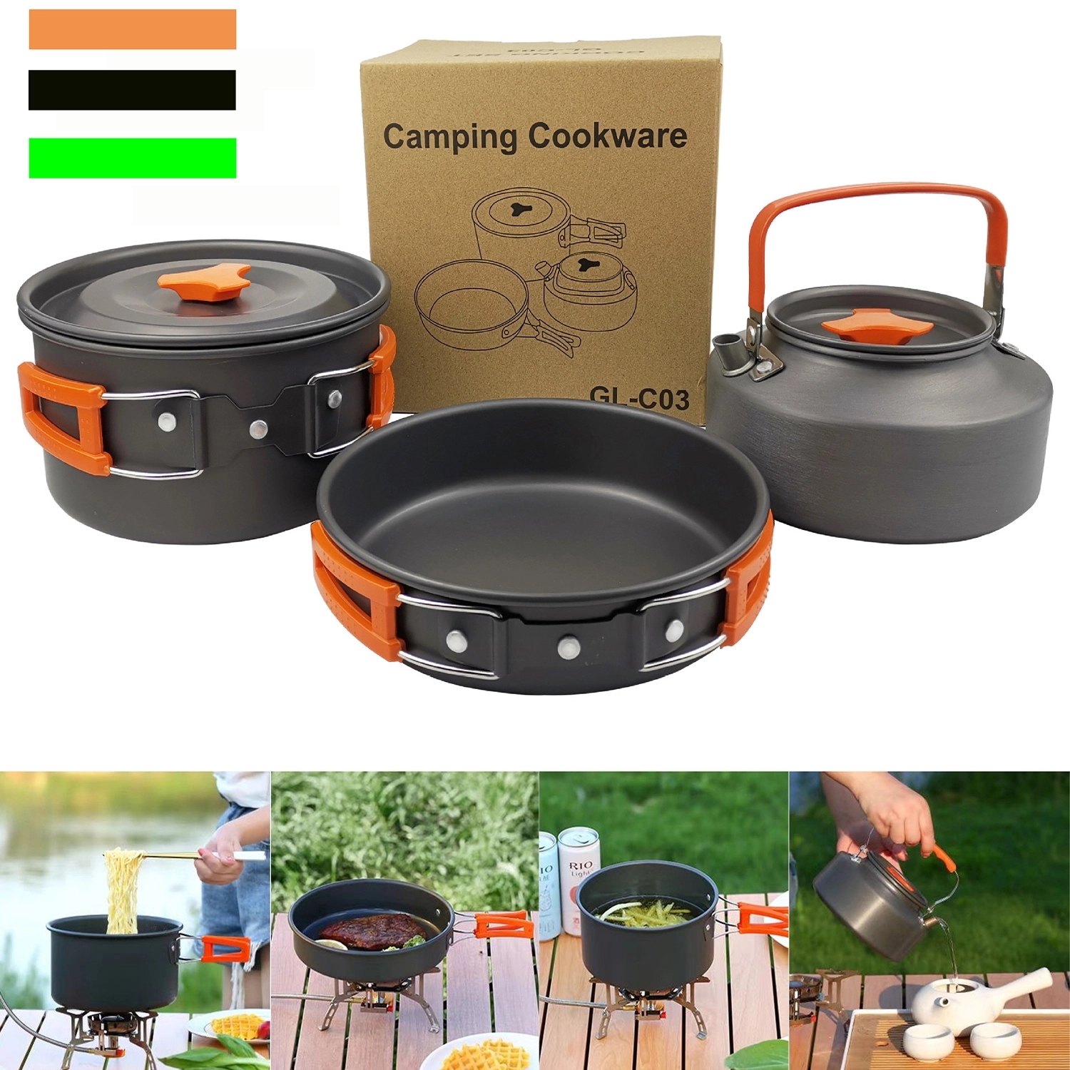 3 Pcs Outdoor Aluminum Camping Cookware Set 8