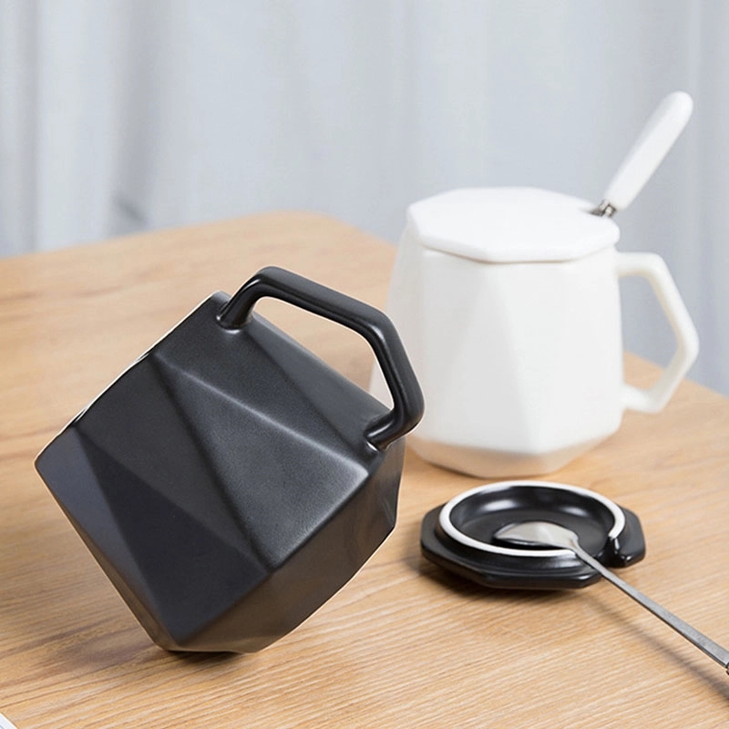 Custom Diamond-shaped ceramic cup with lid spoon 4