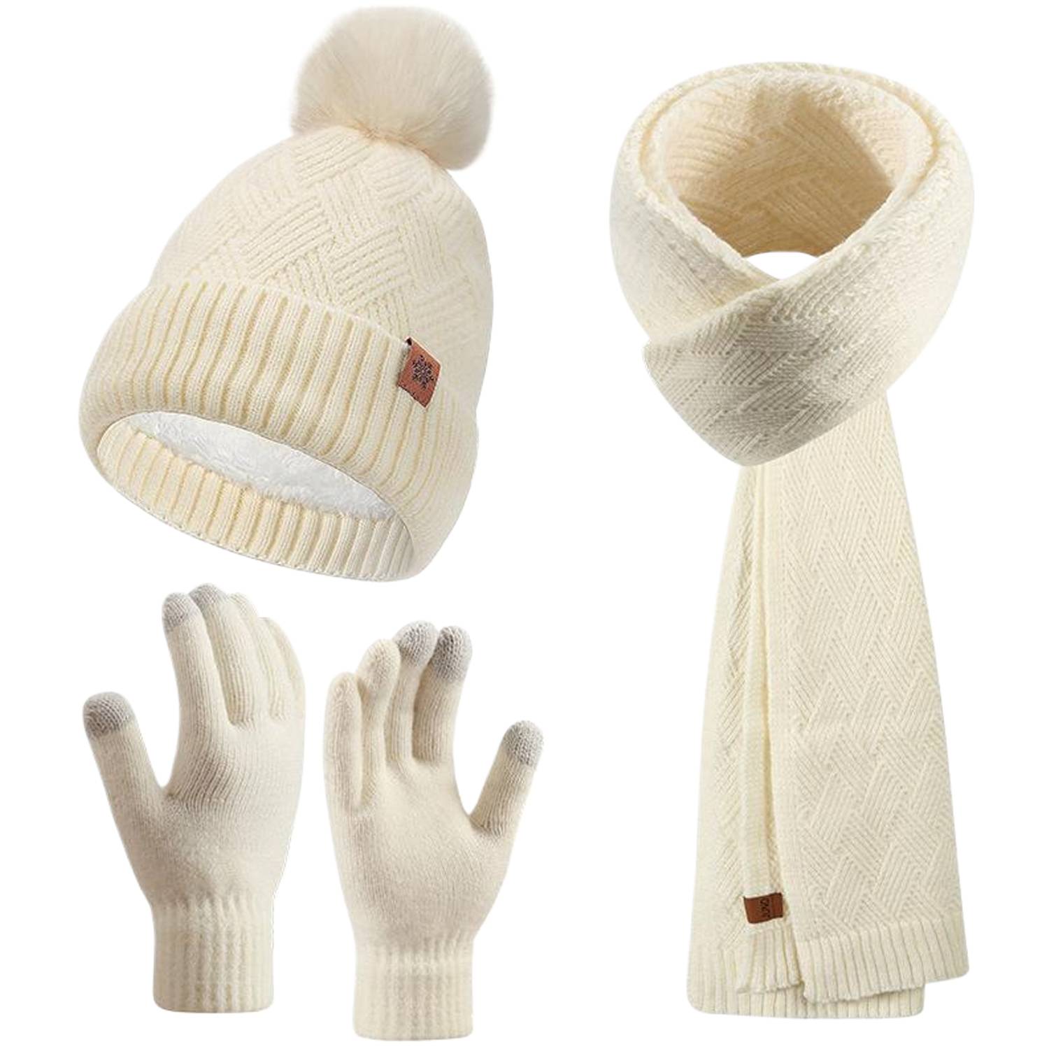 3 Pcs Winter Hat Scarf Gloves Knit Set 5