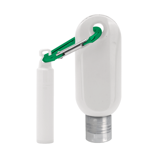 Custom 1.9 oz. SPF 50 Sunscreen with Carabiner and SPF 15 Lip Balm in White Tube with Hook Cap 1