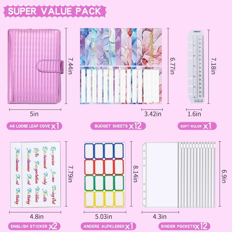 PU Leather A6 Budget Planner Binder Notebook 11