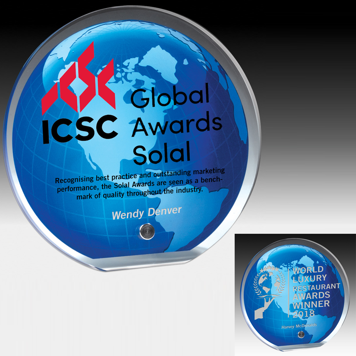 Laser Engraved Globe Graphic Award - 6 1/2" Dia