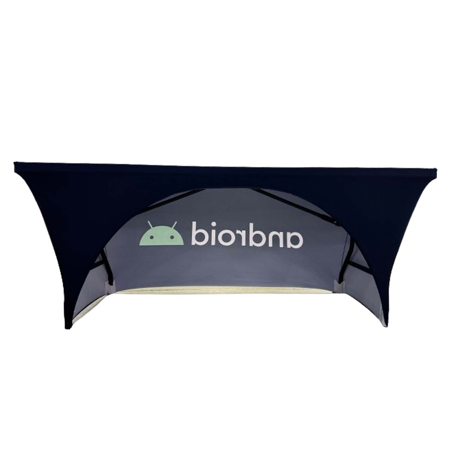 48 Hr Quick Ship - Sublimated Stretch Curved Fit Table Throw for 6ft table, 3 sided, Open Back 6