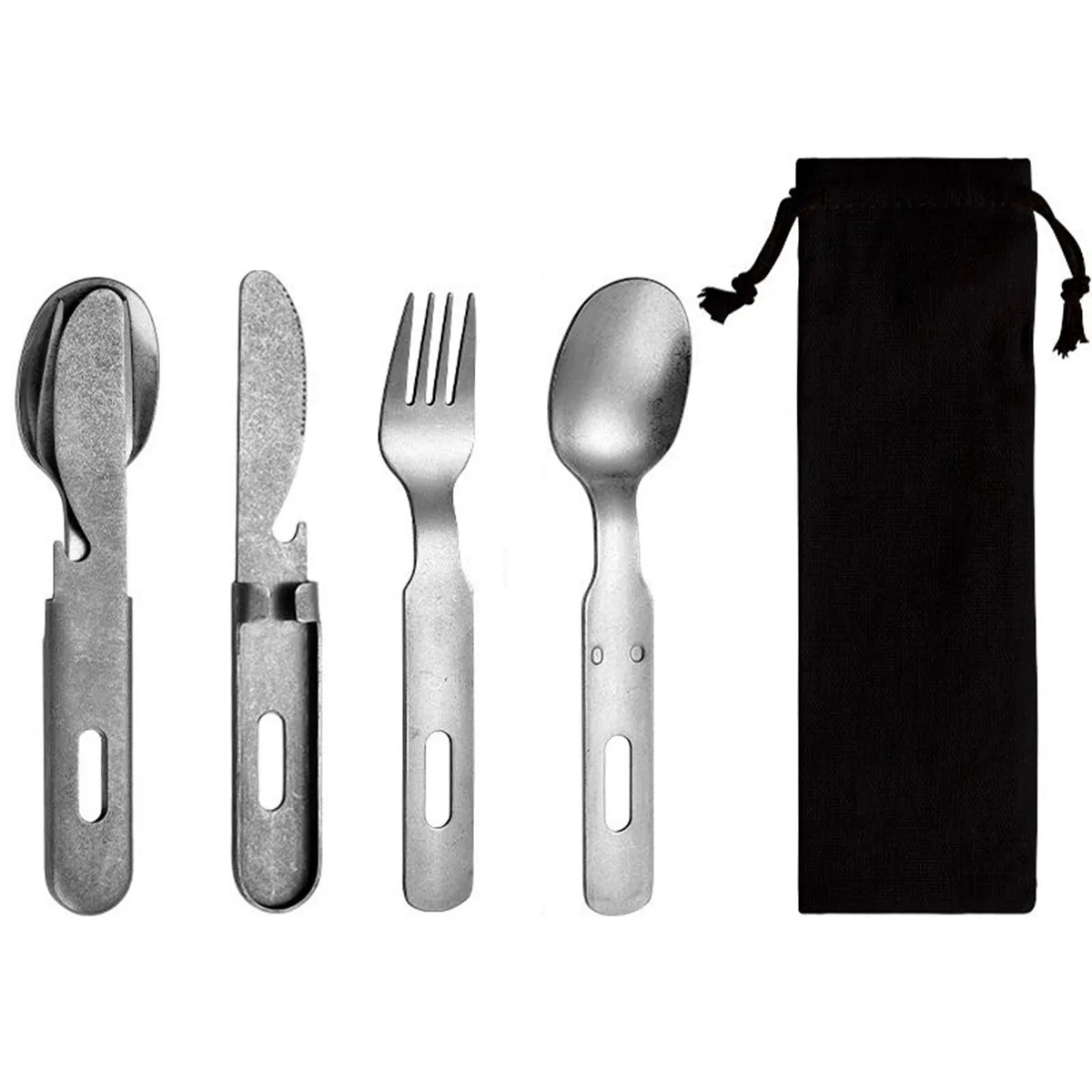 Stainless Steel Cutlery Three-Piece Portable Bag For Camping 3