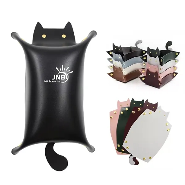Adorable Cat Shape PU Leather Desktop Sundries Storage Desk 1
