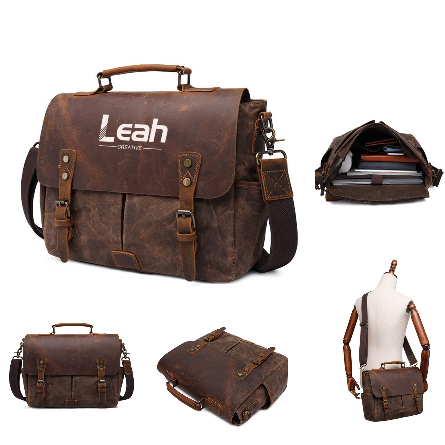 Simple retro crazy horse leather large capacity bag 2