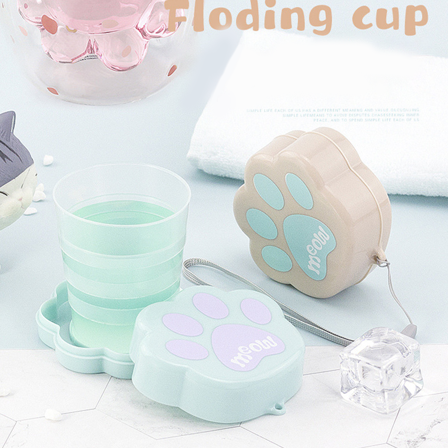 4 Oz Cartoon Cat Paws Folding Cup Telescopic Water Bottle 5