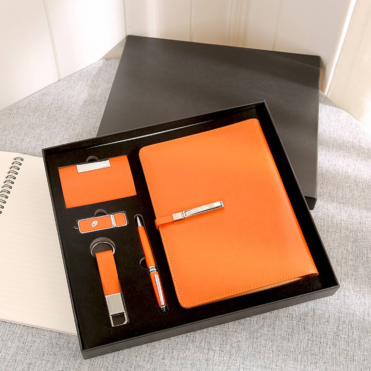 Simple gift box set diary key chain+pen+USB flash drive 5