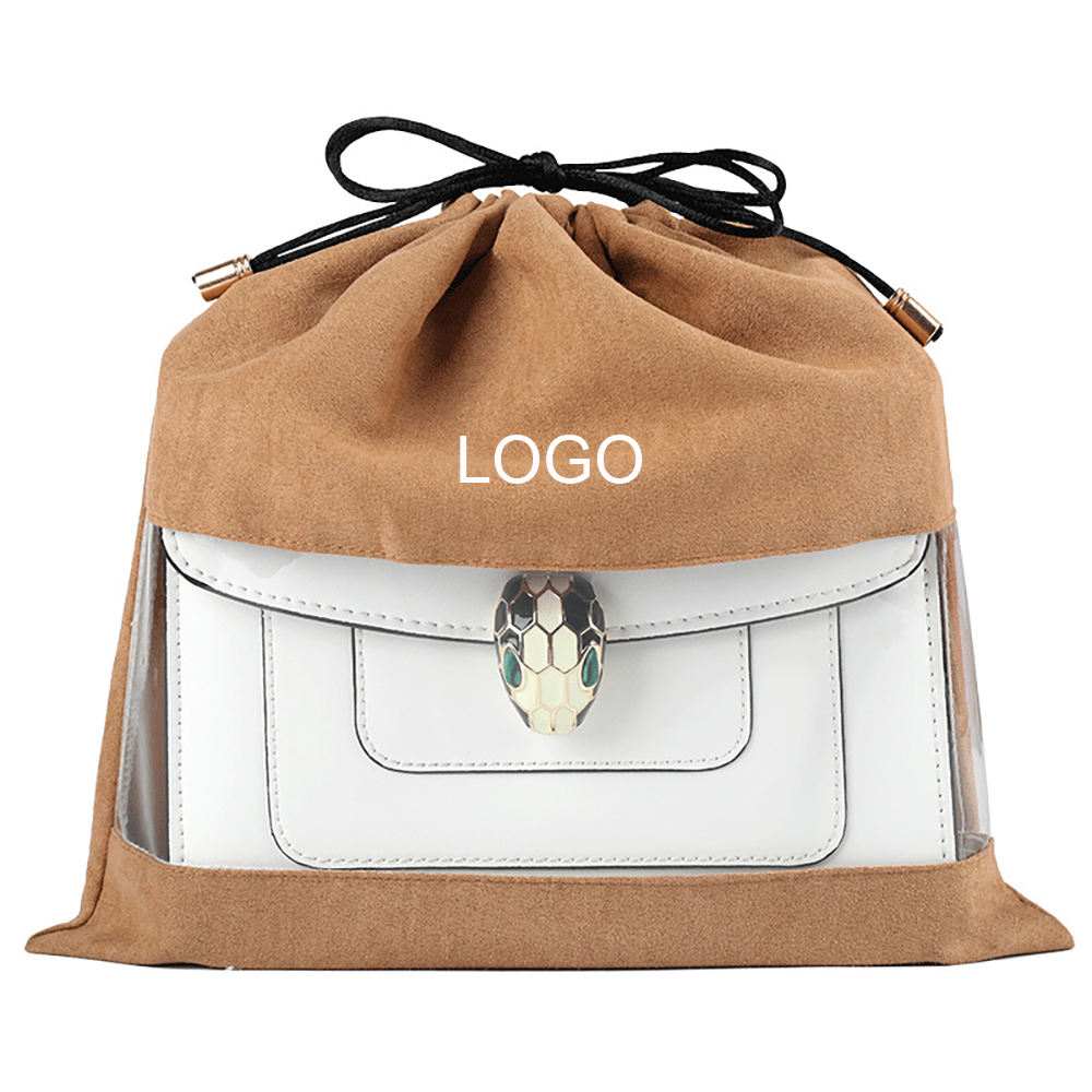 Transparent Window Faux Suede Drawstring Packaging Bag 3