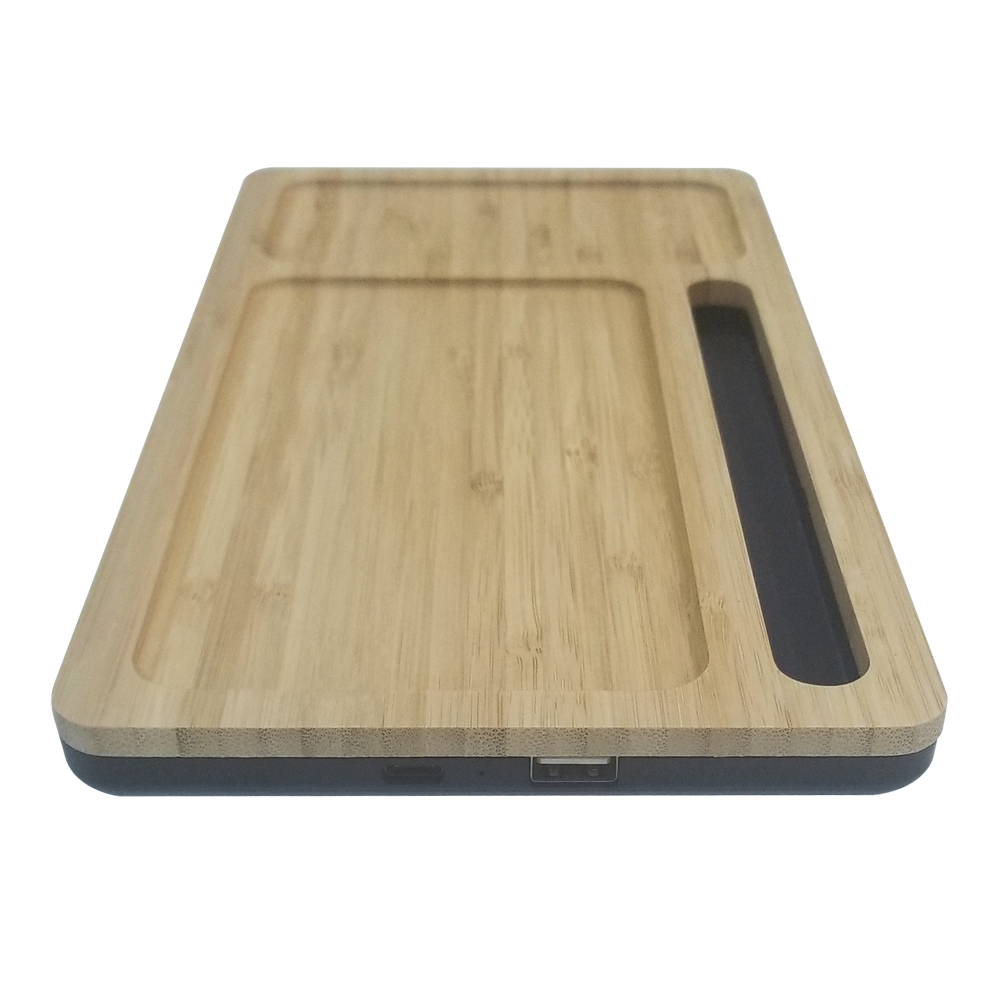 Wizchark Bamboo 10W Qi Wireless Charger Desktop Organizer