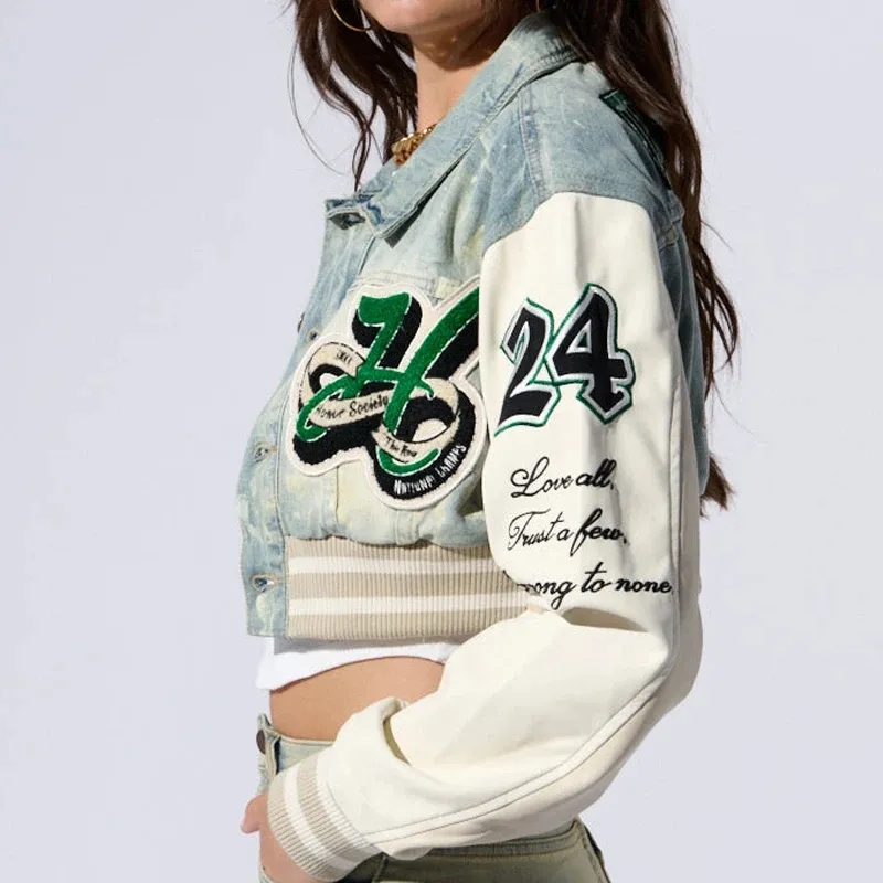 Women's Genuine Leather & Chenille Embroidery Varsity Jacket 4