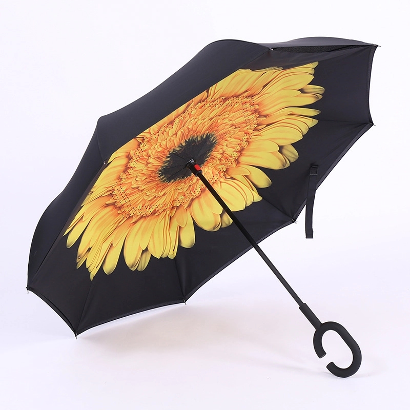 Custom Outdoor Travel C-Handle Reverse Umbrella 7