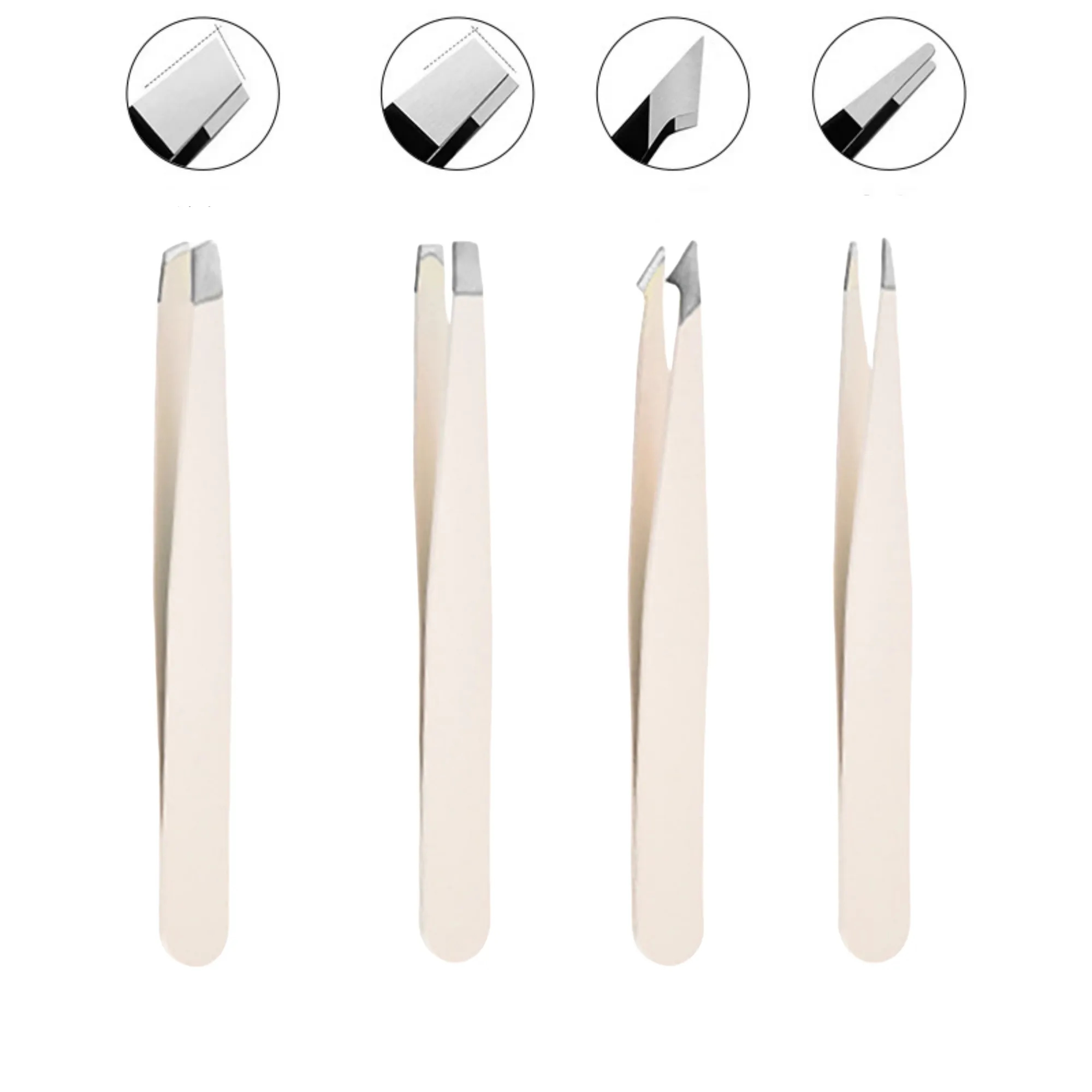 Professional Stainless Steel Eyebrow & Beard Tweezers Set 4