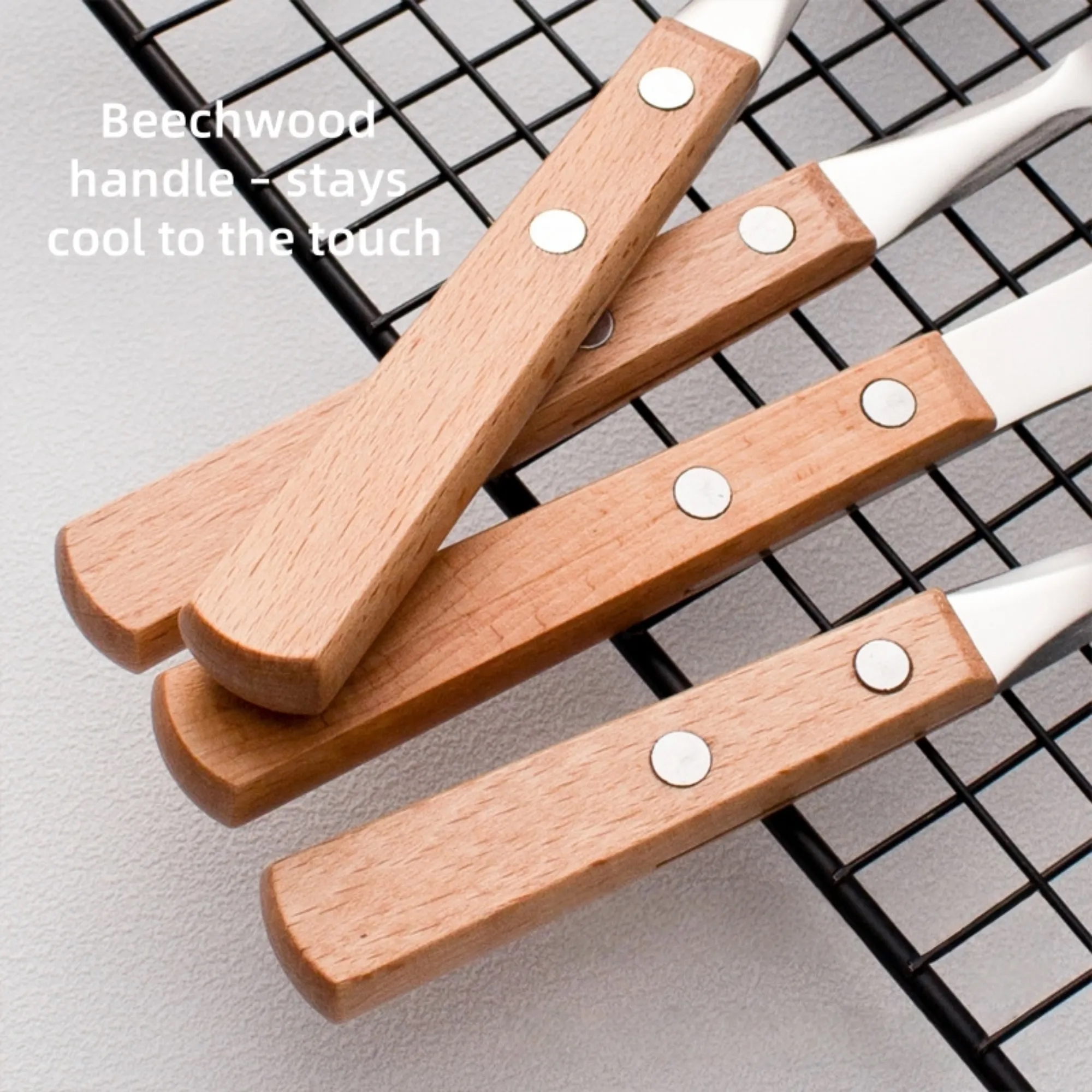 Stainless Steel And Beechwood Flatware Set Premium Tableware 6