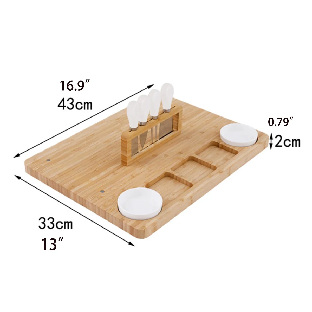 Large Charcuterie Bamboo Cheese Board Knife Set 3