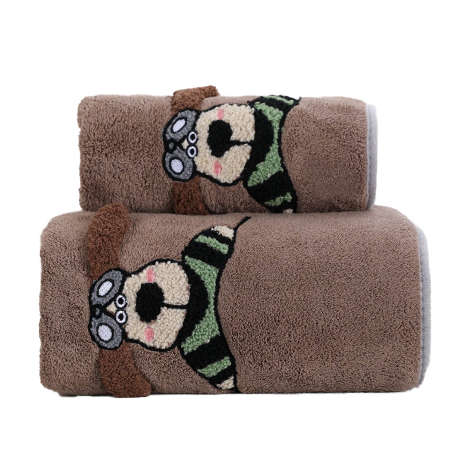Dog Design Soft Absorbent Coral Fleece Towel Set 8