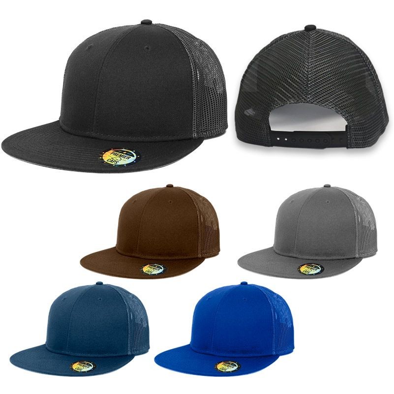 6 Panel Flat Bill Snapback Mesh Back Cap 2