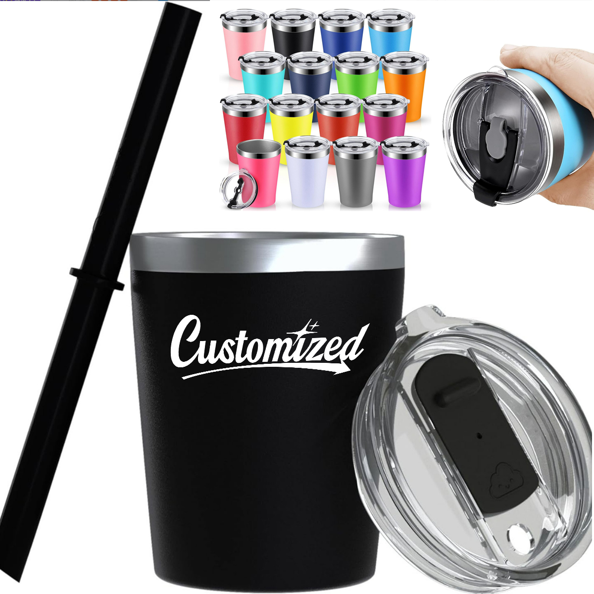 8oz Insulated Tumbler with Straw 9