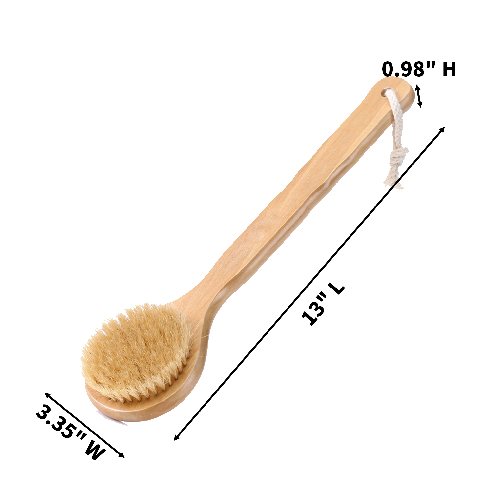 Natural Bristle Bath Brush With Long Wooden Handle 13" Length X 3.35" Width X 0.98" Heig 2