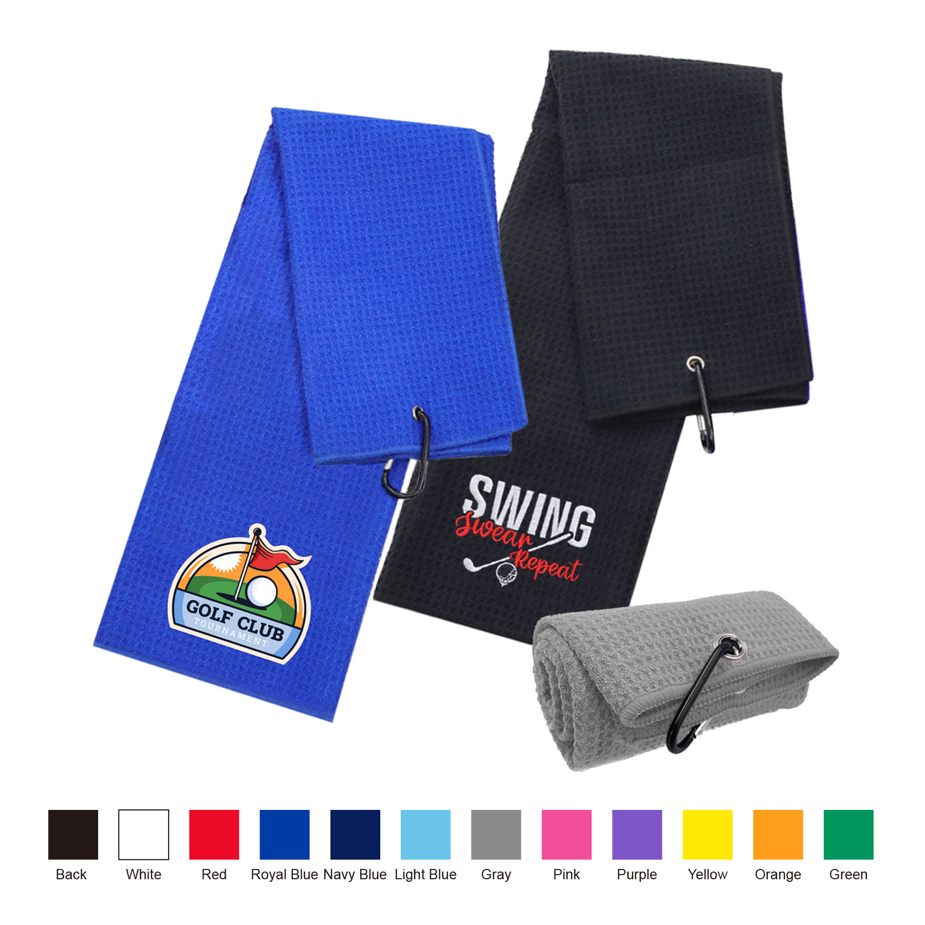Microfiber Waffle Two-fold Golf Towel w/ Carabiners Clip 16" x 24" 5