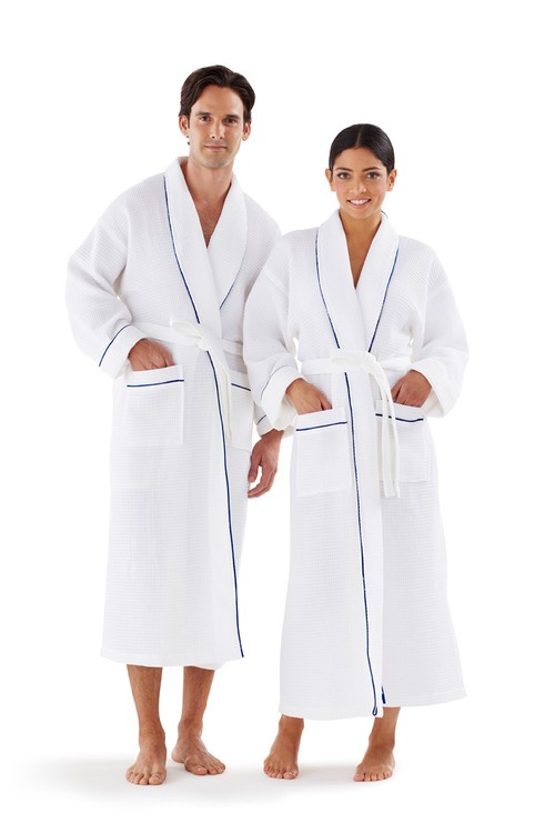Basic Shawl Collar Waffle Unlined Bathrobe w/Piping 4