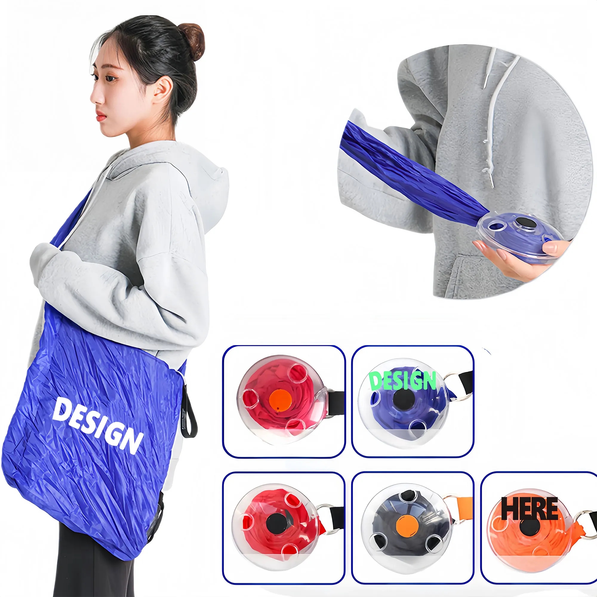 Compact Portable Telescopic Handle Folding Shopping Bag