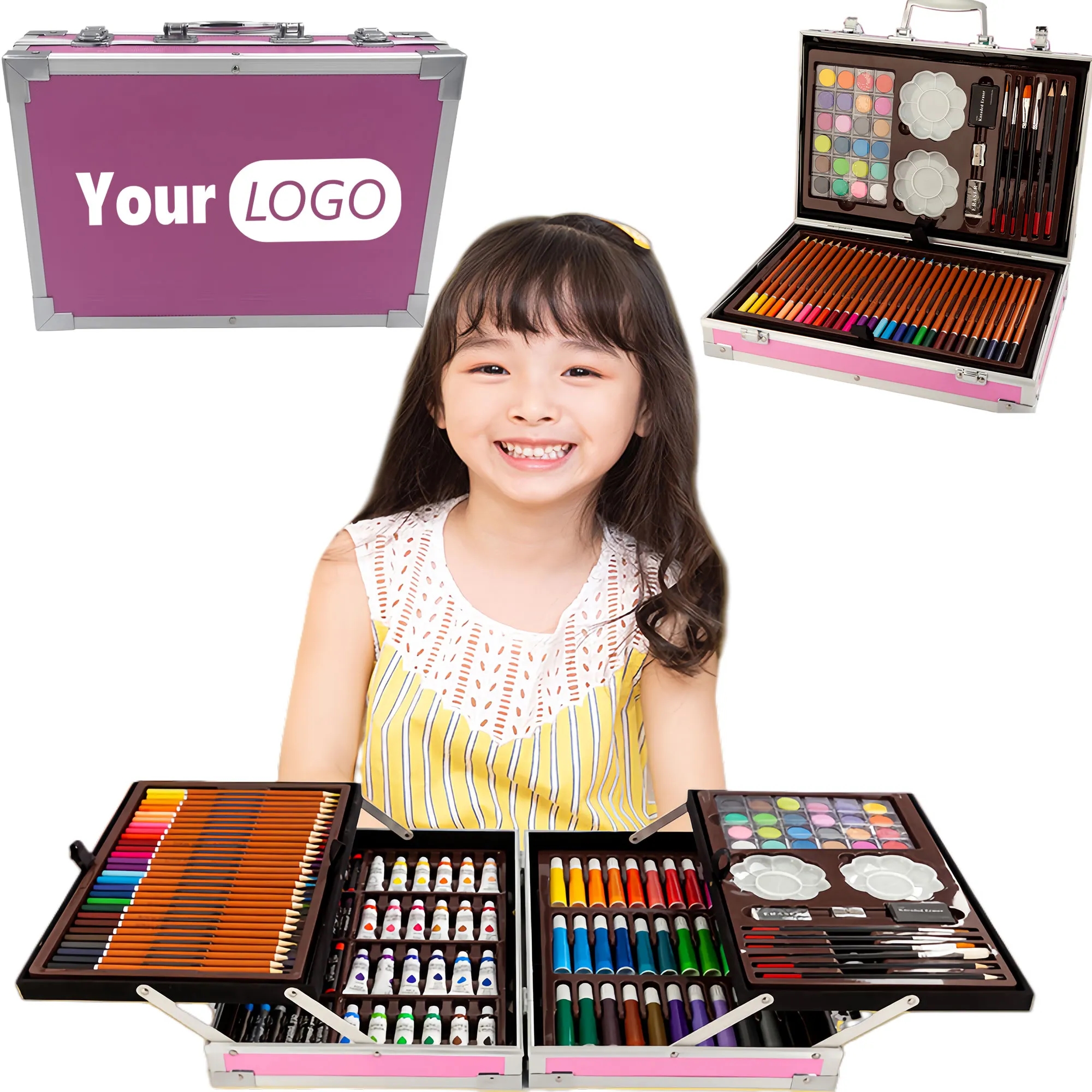 Vibrant Double Layer 145-Piece Aluminum Case Art Set
