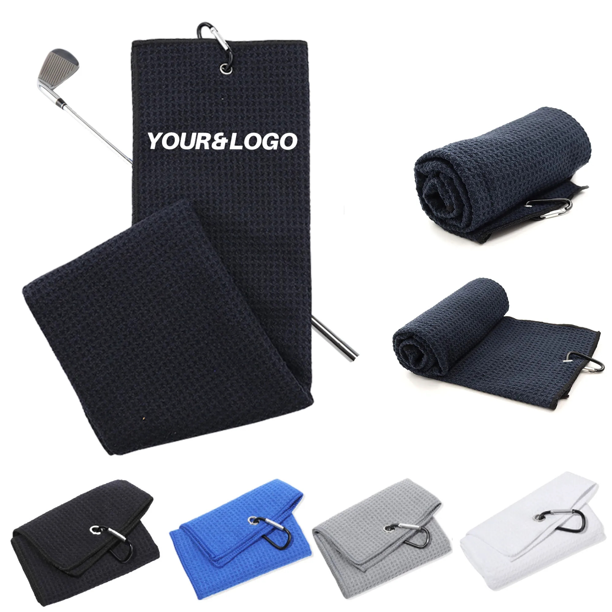16" x 24" Microfiber Folded Waffle Pattern Golf Towel