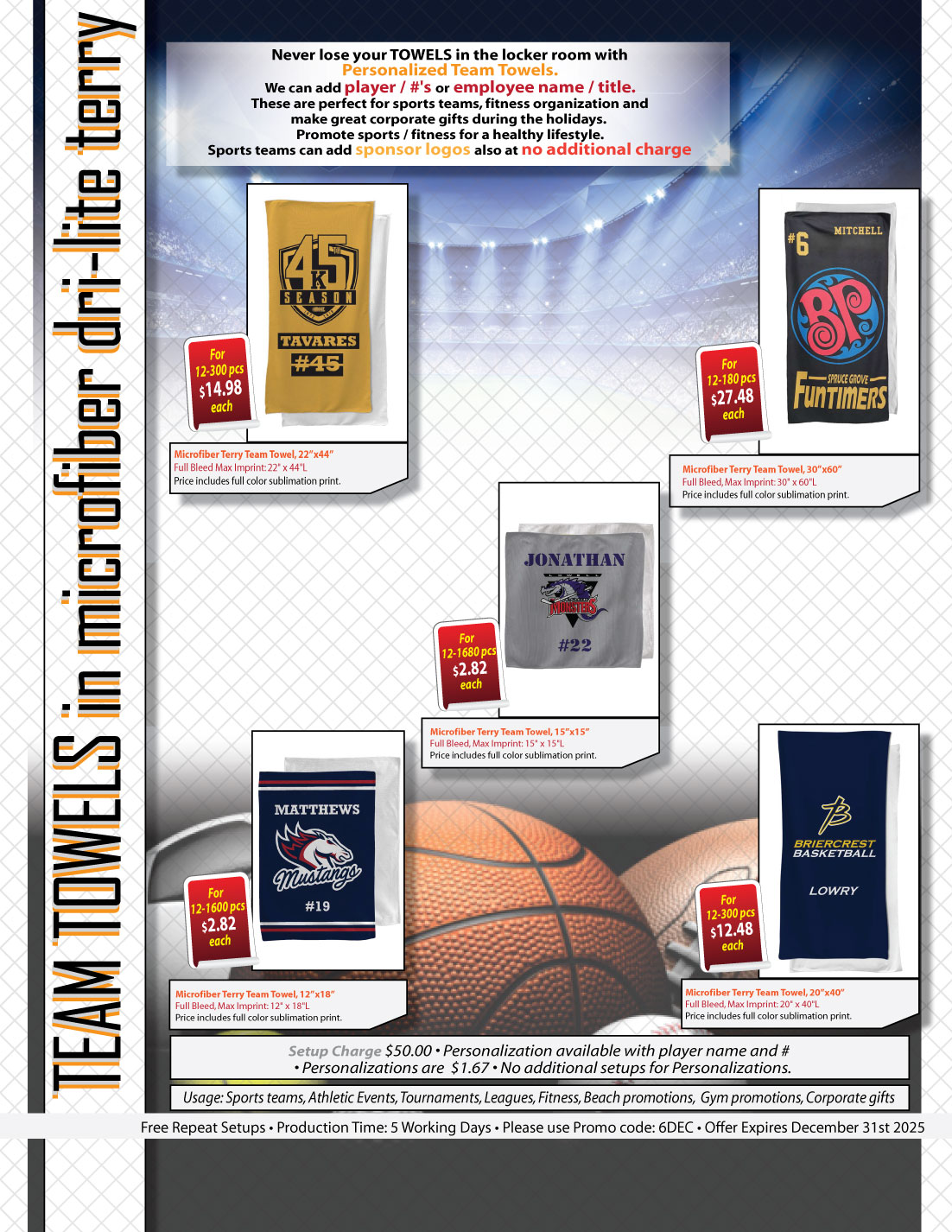 Team Towel in Microfiber Dri-Lite Terry, 20x40, Sublimated bench, neck towel 3