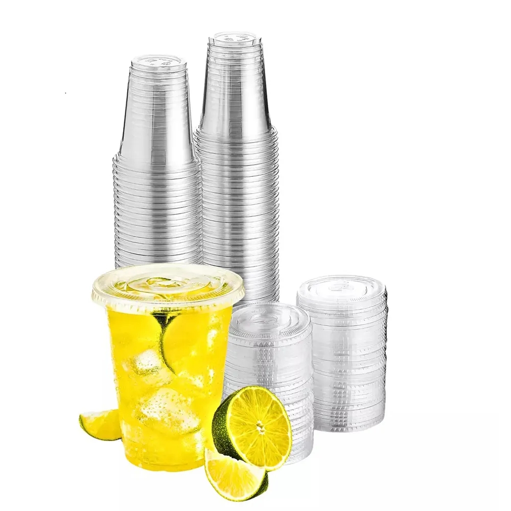 12 oz Disposable Clear Plastic Cups with Lids 2