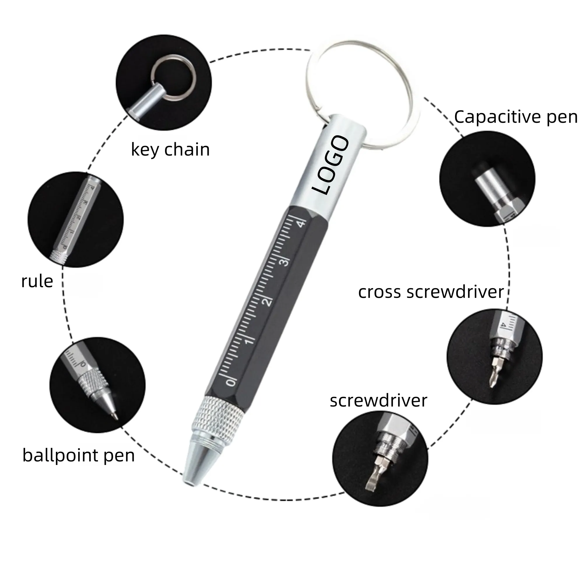Multi-Purpose Mini Keychain Metal Ballpoint Pen 4