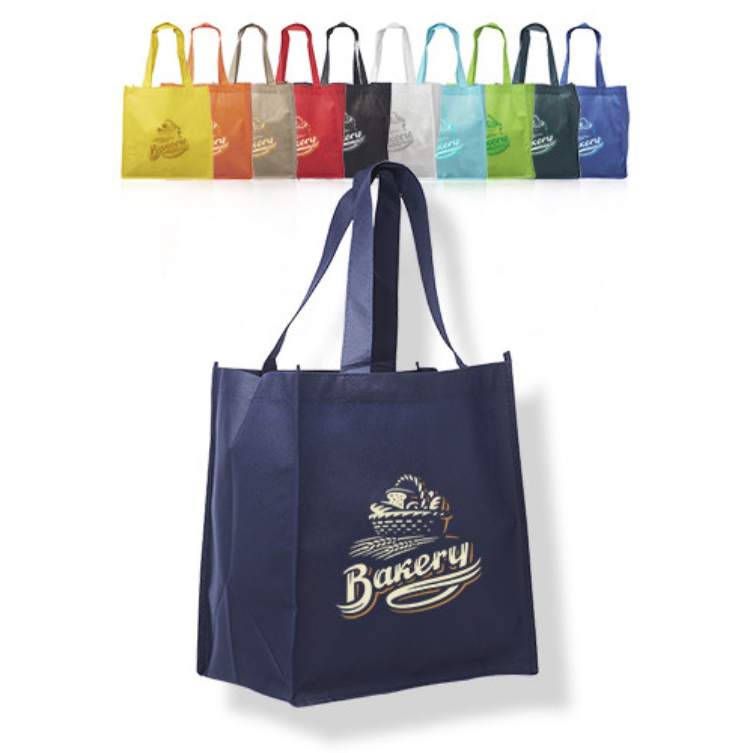 Discount Grocery Non Woven Tote Bag W/ Gusset USA Decorated (12" X 12.75" X 8") 1
