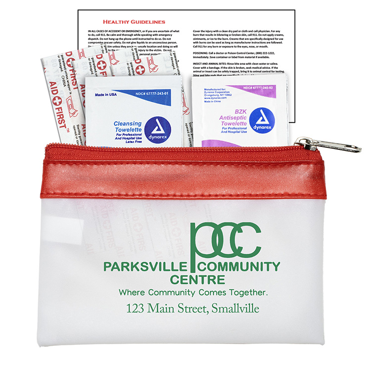 "SAFETY-ON-THE-GO" 7 Piece First Aid Kit in Colorful Zipper Vinyl Pouch 17